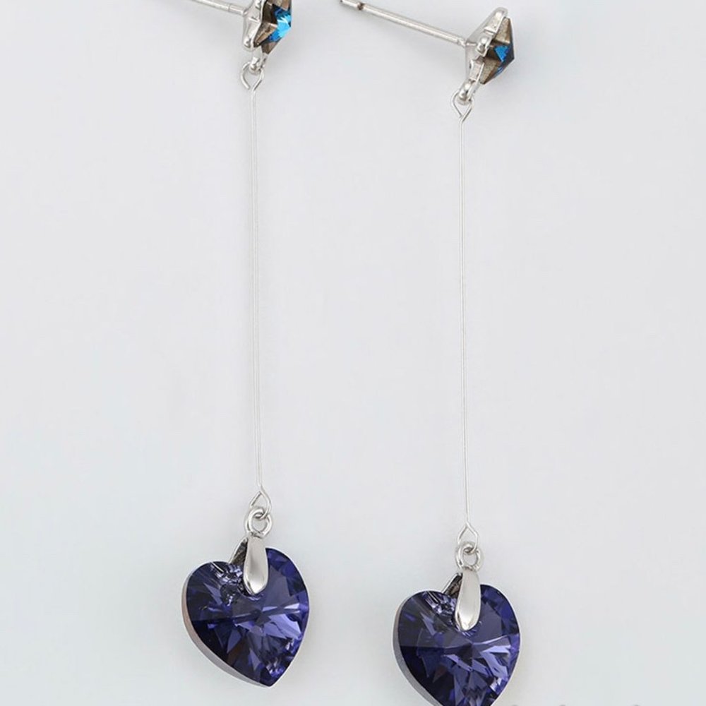 Star Heart Swarovski Drop Earrings - Picture 2 of 7